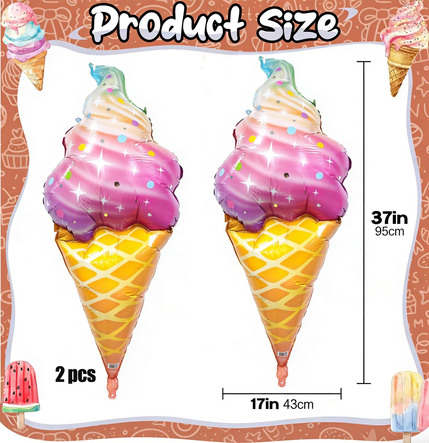 Ice Cream Balloon Arch Kit – 142pcs Pastel Balloon Garland Set with 37″ Ice C…