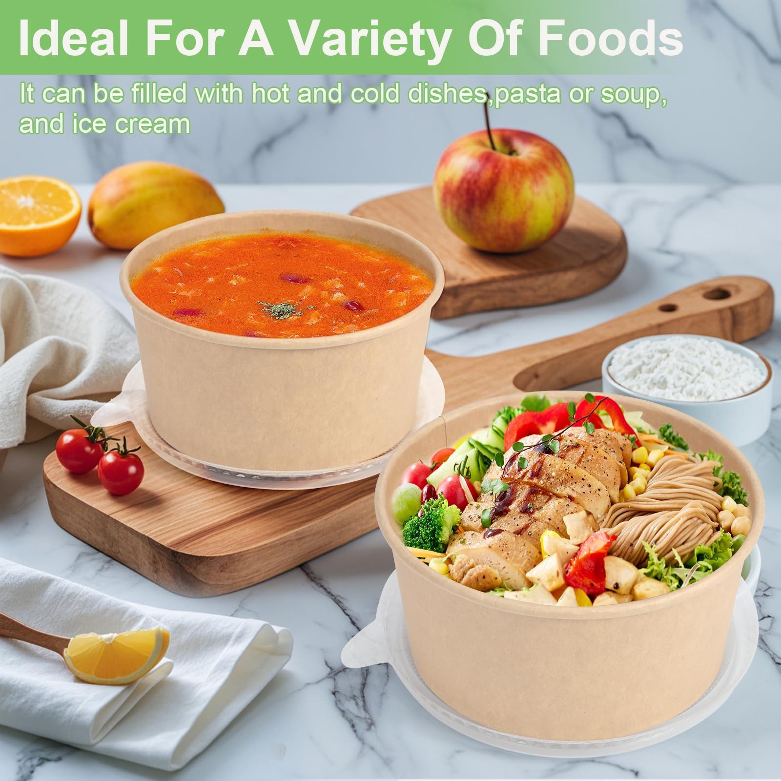 50 Pcs 32 Oz disposable meal prep containers，paper bowls with lids，disposable…