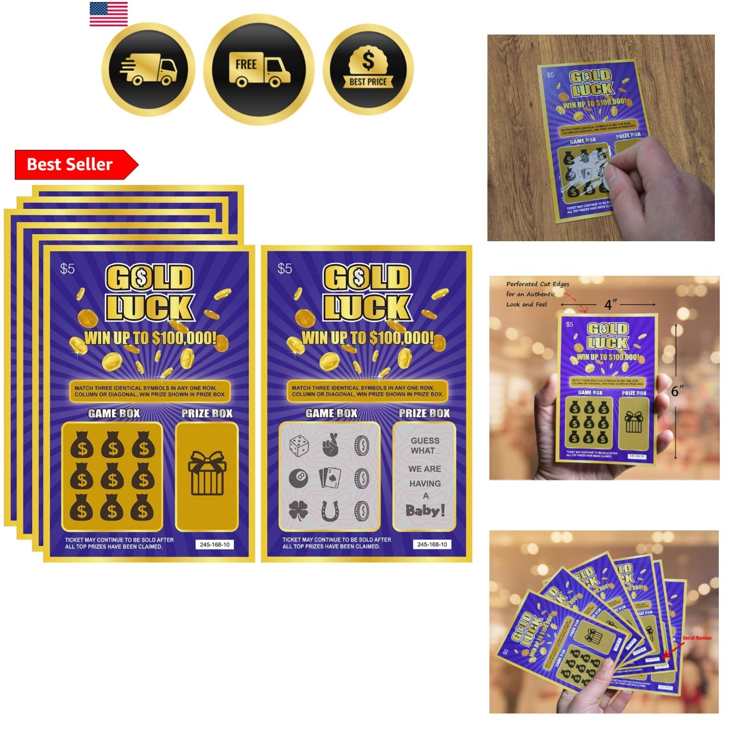 Gold Luck Pregnancy Announcement Fake Lottery Scratch Off Tickets, Great Idea…
