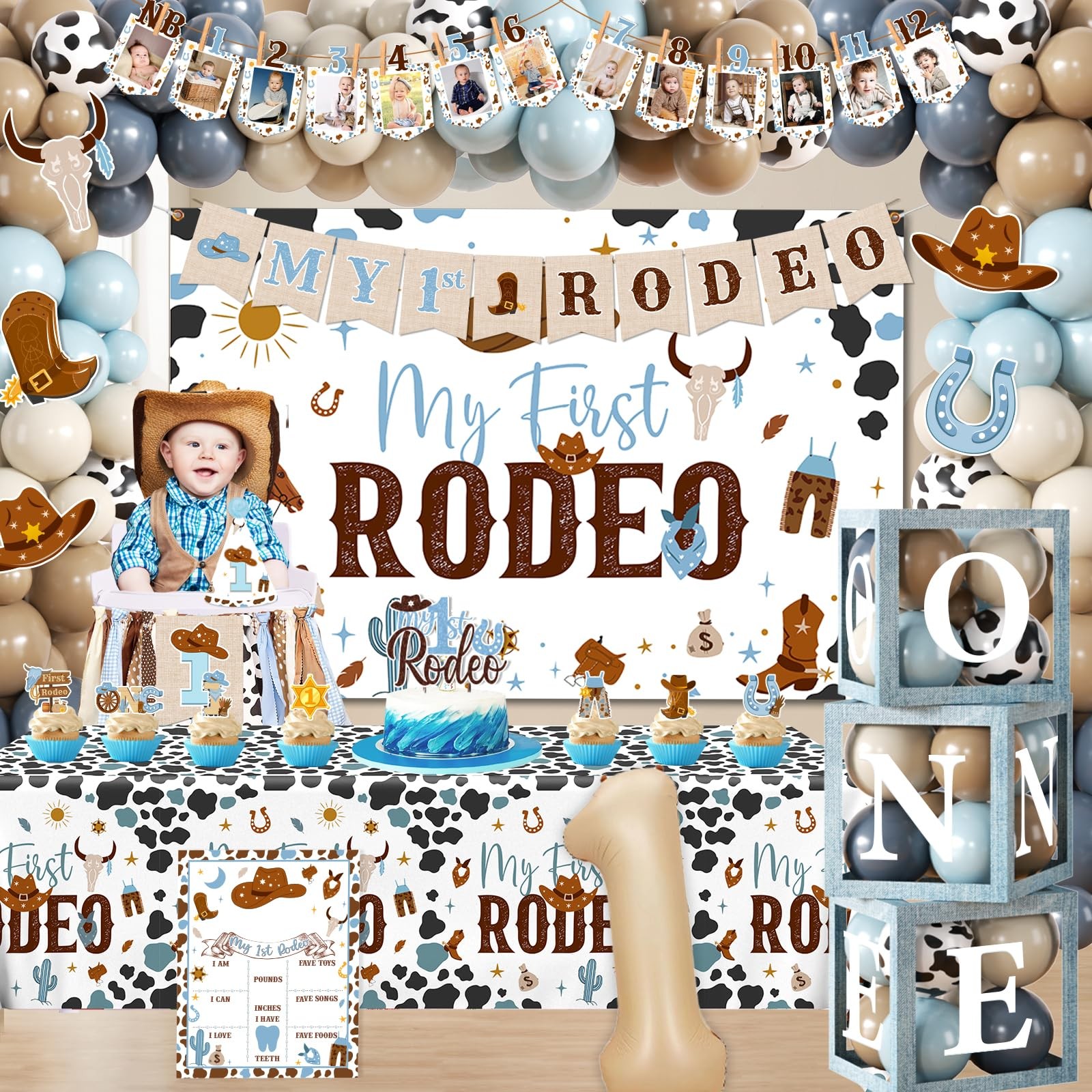 My First Rodeo Decorations Boy,1st Birthday Cowboy Party Supplies-1st First R…