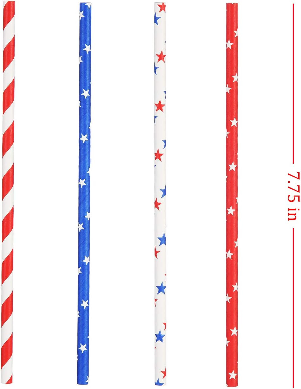 ALINK American Flag Red Blue White Paper Straws, 100 Stripe/Star Biodegradable