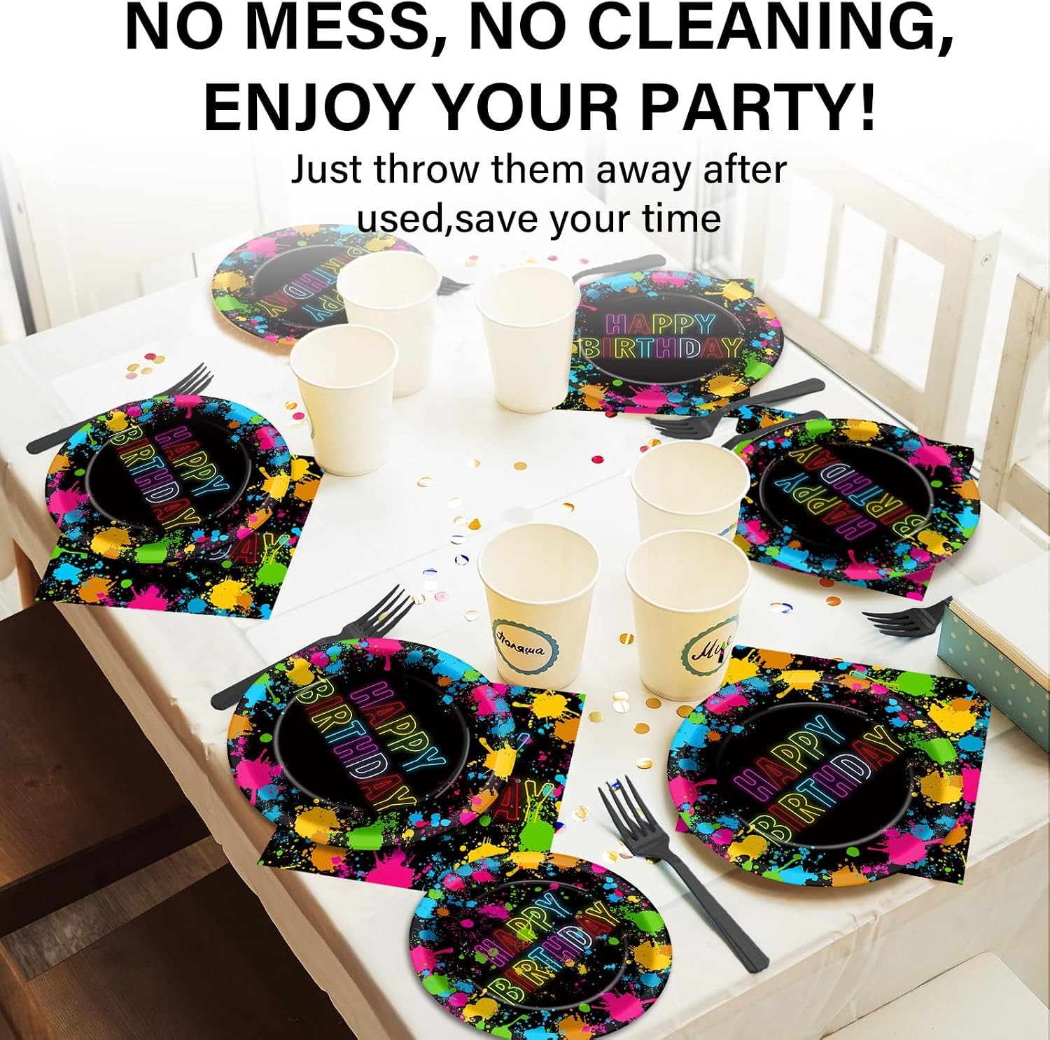 200pcs Neon Party Paper Plate and Napkins Supplies Neon Birthday Party