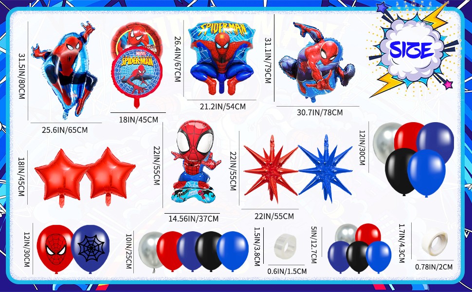 Spider Man Birthday Balloon Arch Kit, 87 Pcs Spider Man Balloon Foil Balloons