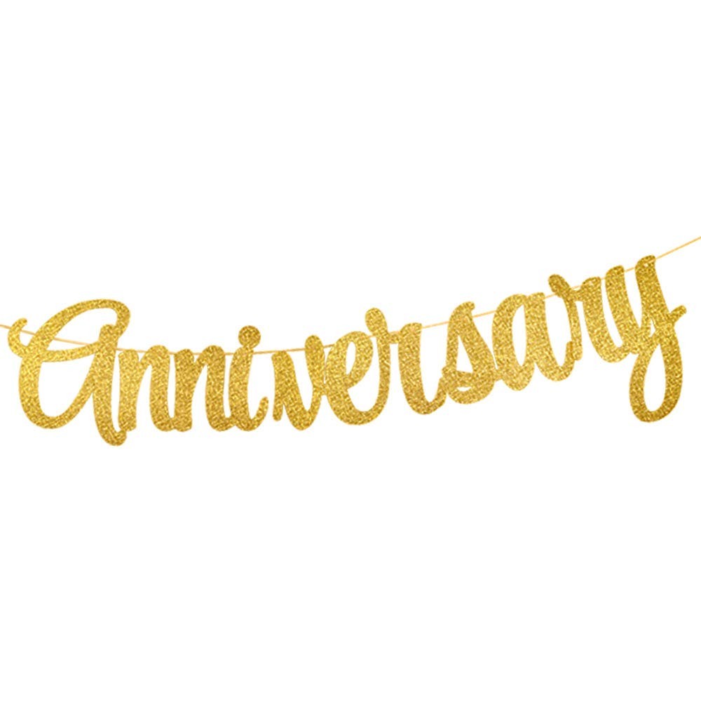 Gold Glittery Happy Anniversary Banner For Wedding Anniversary Party Decorations