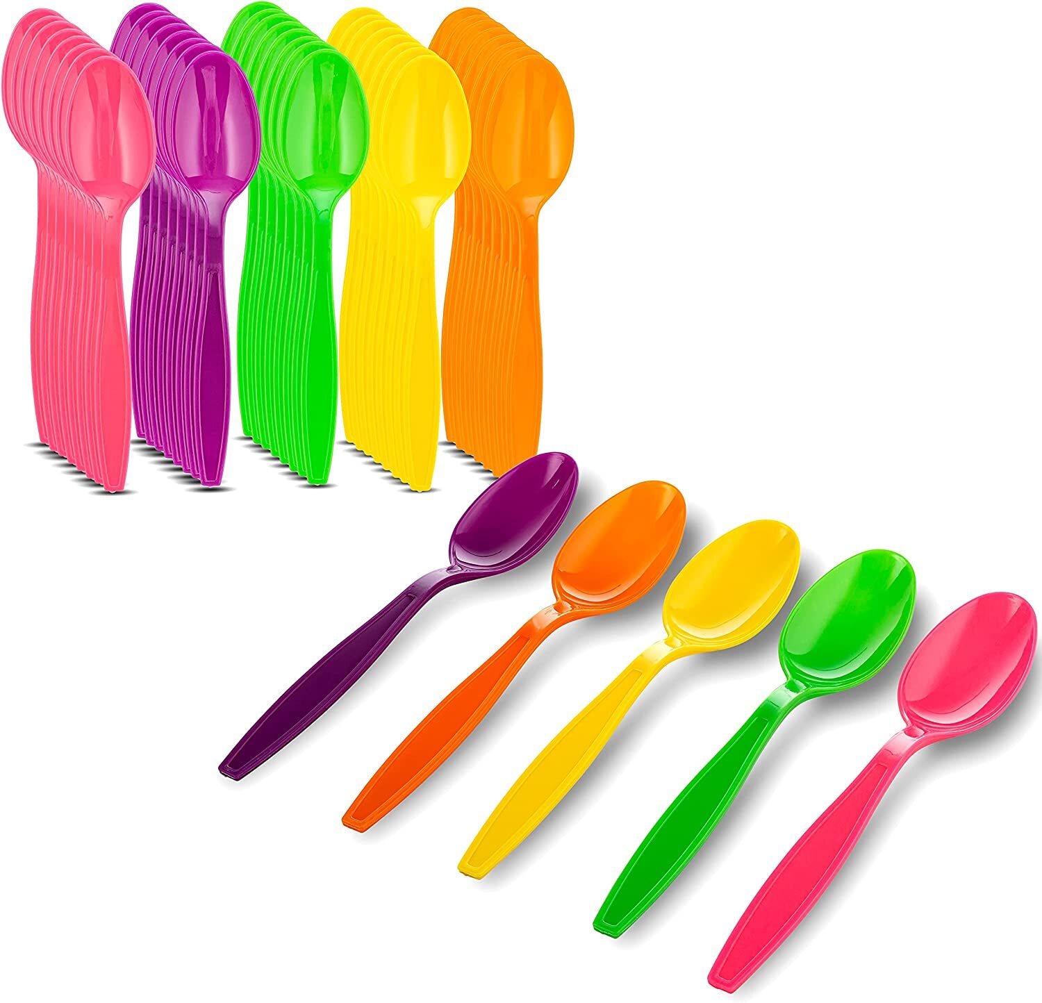 MT Products 8″ Assorted Candy Colored Plastic Disposable Spoons – Pack of 50