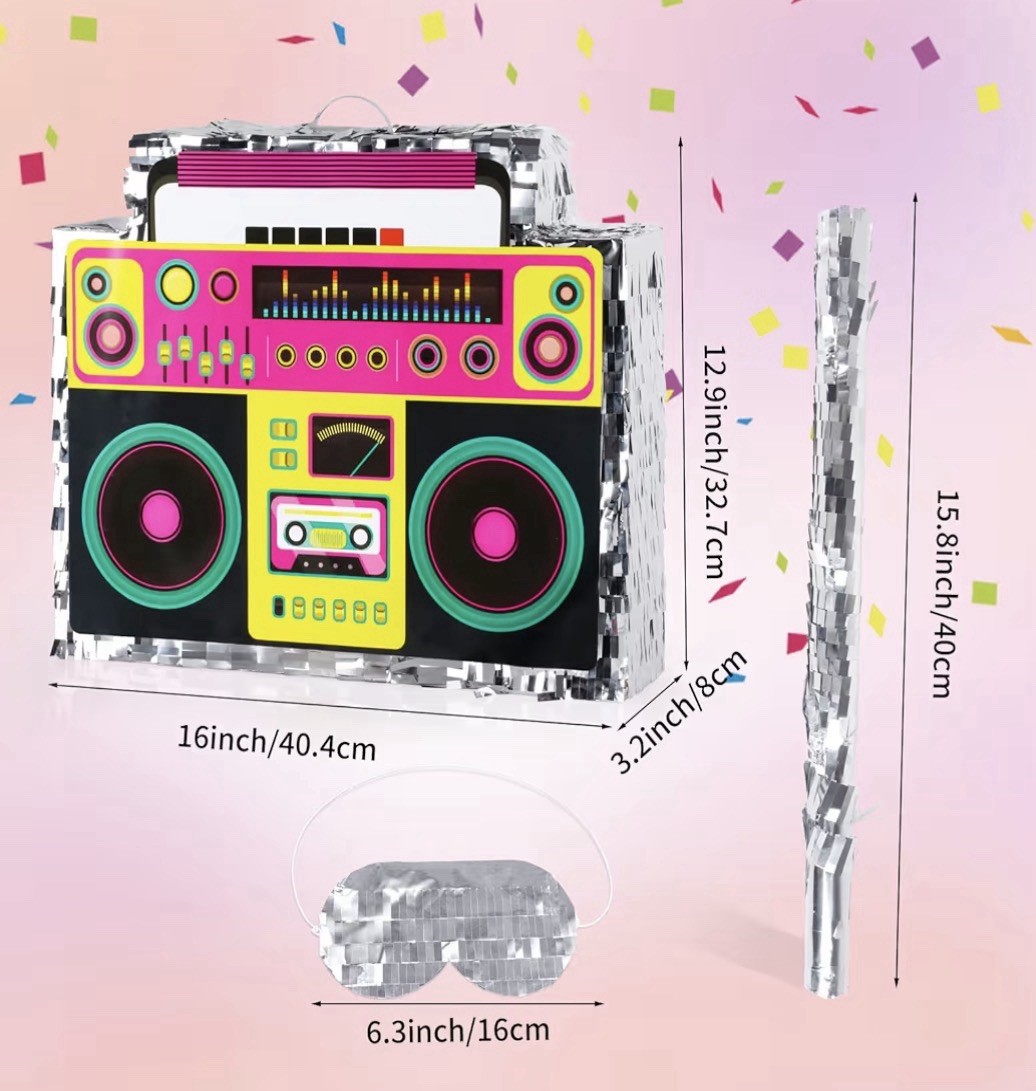 Boombox Pinata with Pinata Stick & Hanging Loop Retro 90s Hip Hop Mexican NIB