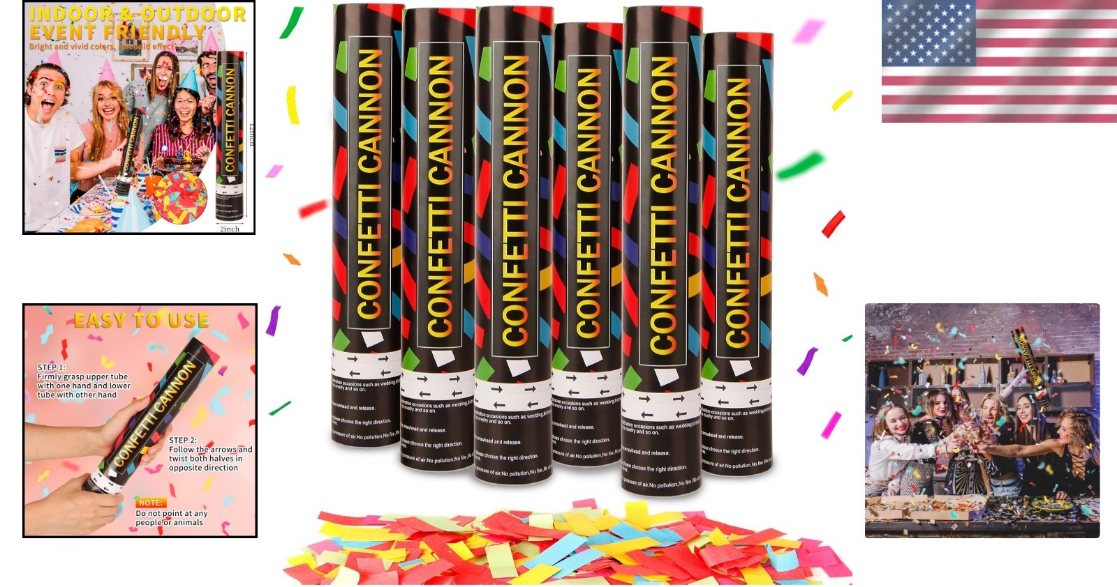 Celebration Ready: 6 Pack 12 Inch Multicolor Confetti Cannons for Any Occasion