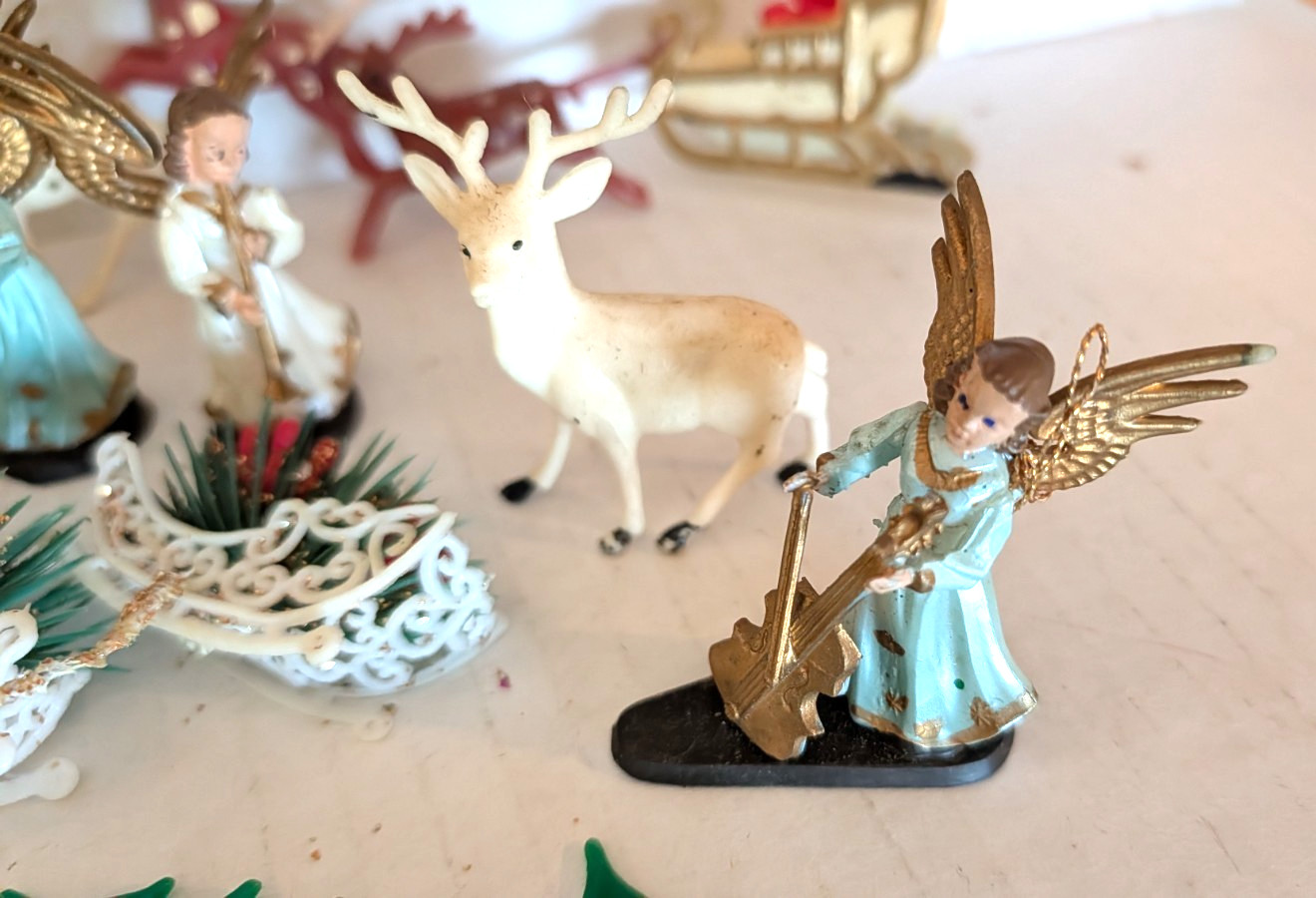 Vtg Christmas Cup Cake Picks Toppers ornaments crafting Lot angels santa deer B1