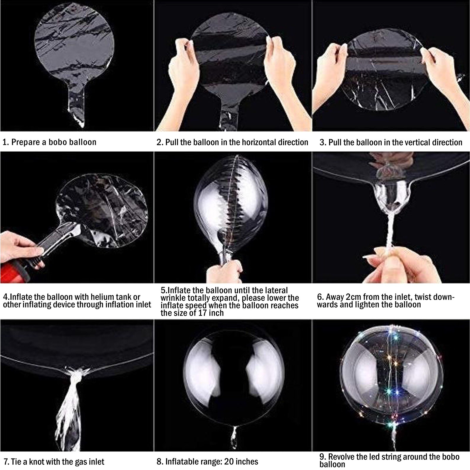 10 PCS LED Light Up BOBO Balloons 20 Inch(WITH THE STICK)10 Pack Clear + PUMP