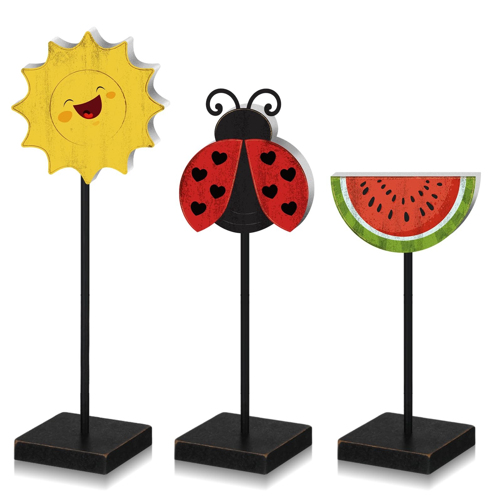 3 Pcs Summer Watermelon Ladybug Wooden Table Sign Vertical Wooden Table Top Home
