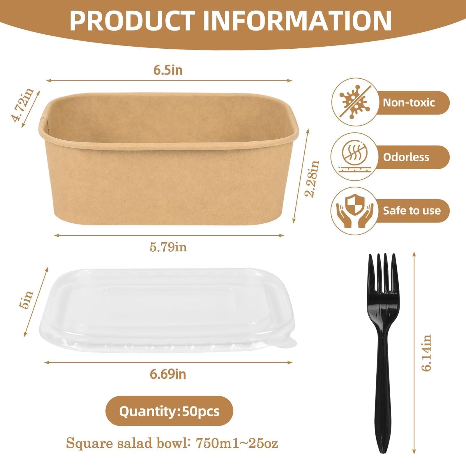 Disposable Meal Prep Containers 50 Pack 25oz Paper Bowls Lids Peseojiar Large