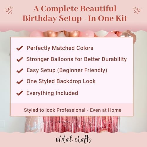 VIDAL CRAFTS 71-Piece Rose Gold Birthday Decorations for Women – Rose Gold Glam