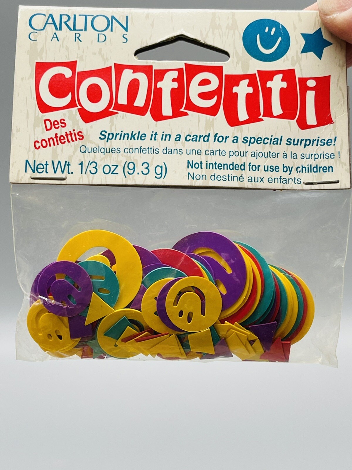 Vintage Carlton Cards Smiley Face Shaped Confetti 1/3 oz bag Multi Color Rainbow
