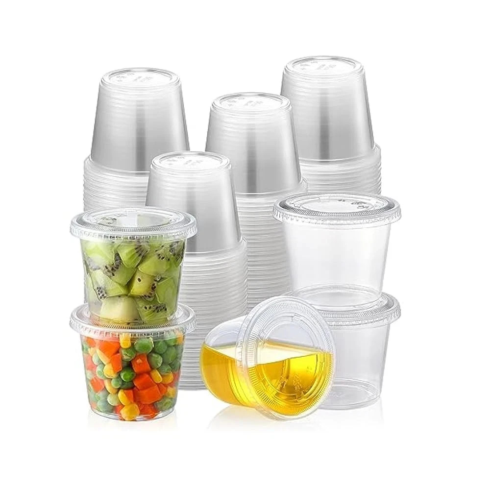 5.5oz Plastic Clear Portion Cups with Lids Pack of 100 for Sauce Cup BPA Free