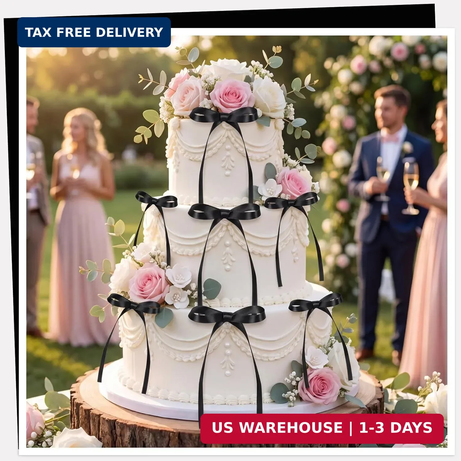 NatNarr 30 Pack Bow Cake Toppers Black Ribbon Bows for Cake Bow Cupcake Toppers