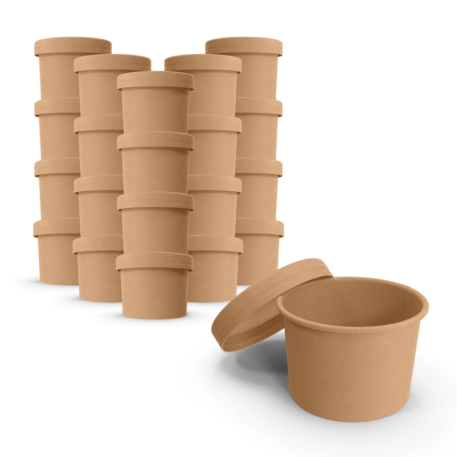 MT Products Disposable Brown Paper Soup Cups with Lids 8 oz – Set of 20