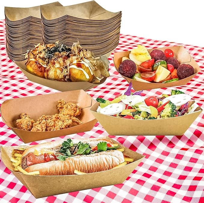 100 Pack 2lb Food Boat Disposable Serving Basket Tray Paper Food Trays for Party