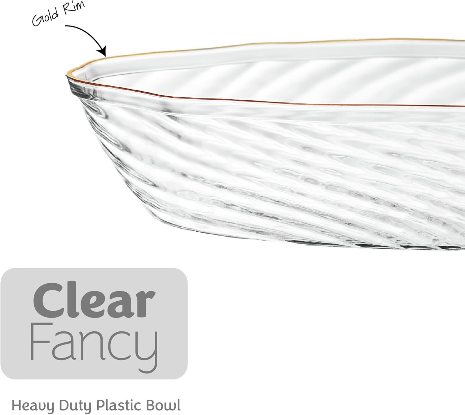 30 Pack Elegant Plastic Plates 7 oz bowls Clear with Gold Rim Spiral Design