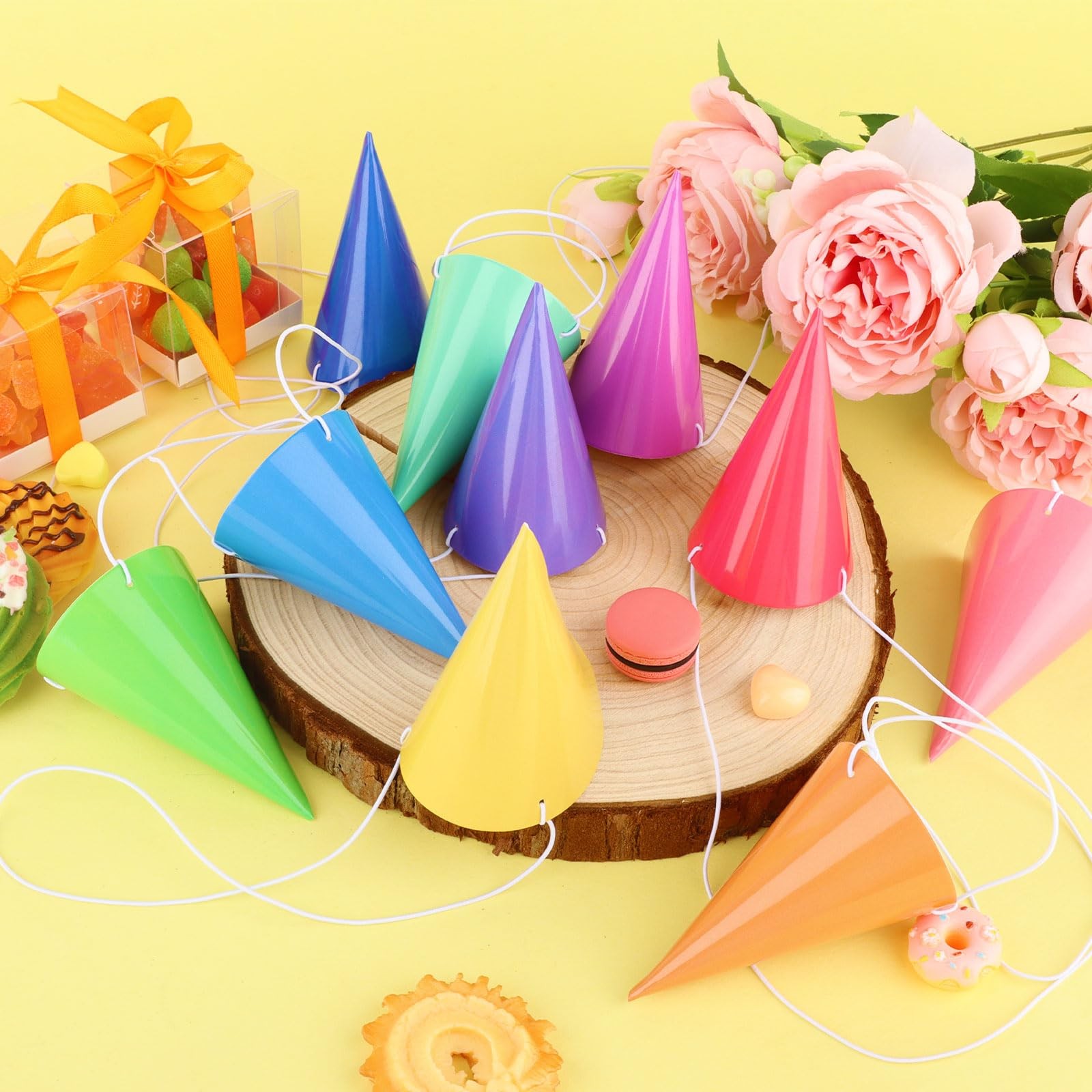 10 Pcs Mini Birthday Party Hats Multicolor Paper Cone Hats for Kids Girls Pet…