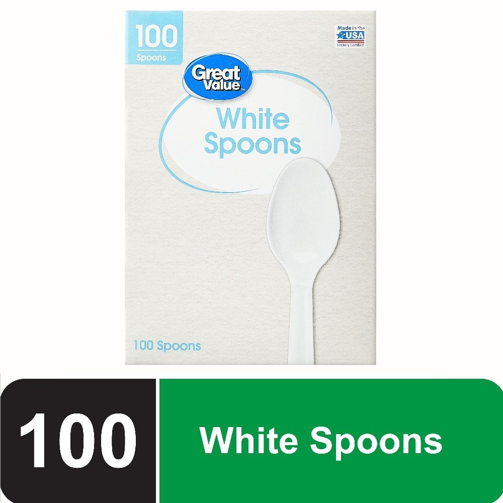Basic White Plastic Spoons 100-Pack Disposable Cutlery for Parties Events
