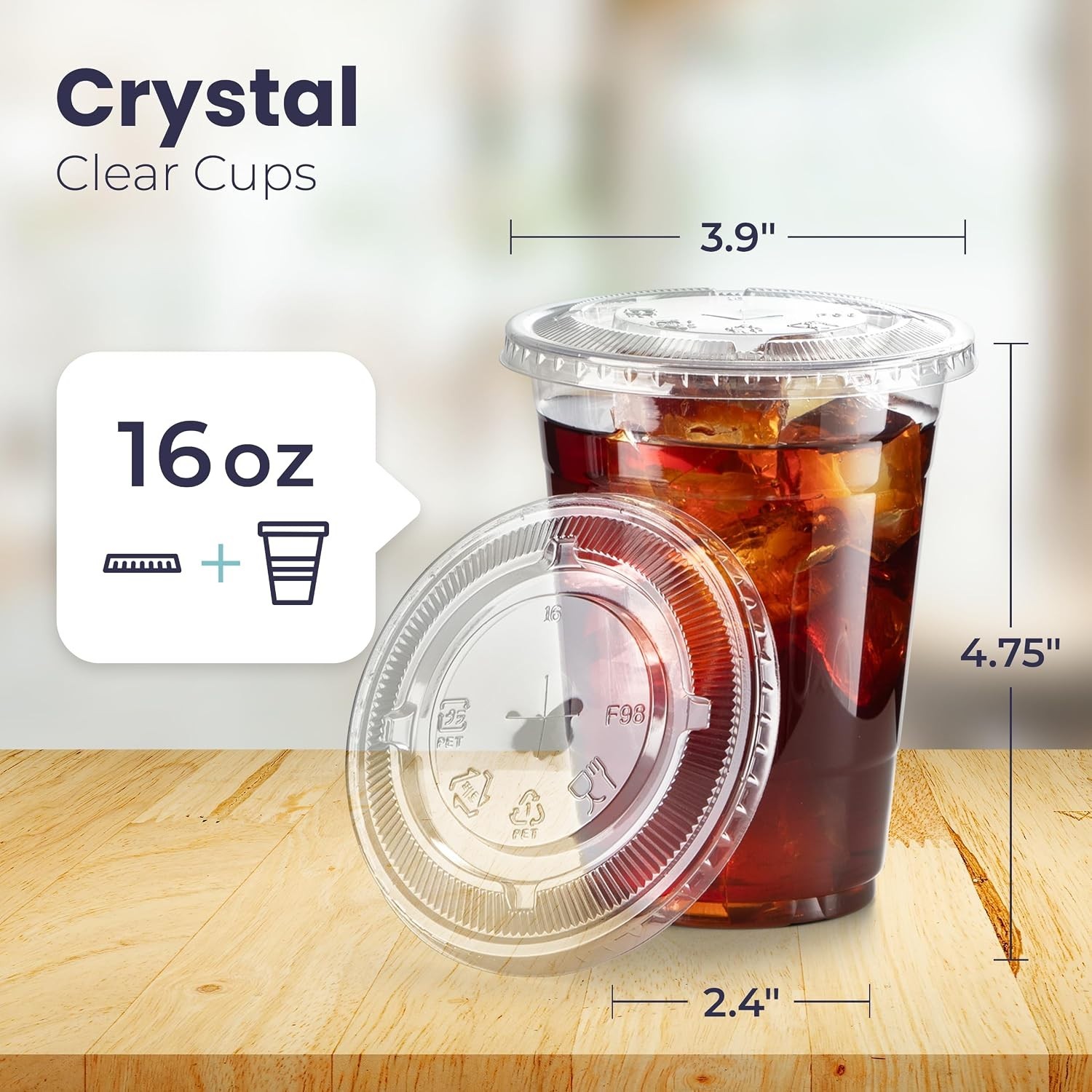 Crystal 16oz Clear Plastic Cups 600pk Flat Lids Leak Proof Durable Cold Drink