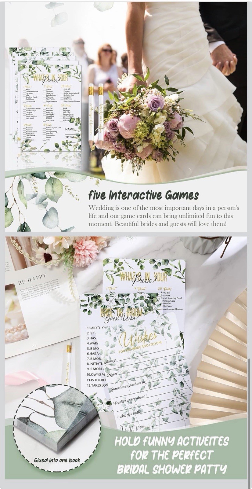 Tinlade 220 Pcs Floral Bridal Shower Game Set for 40 Guests Wedding Games Cards
