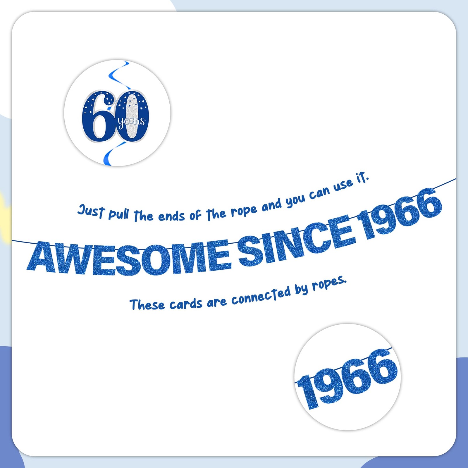 60th Birthday Decorations Men Banner – 17 Pcs Blue Glitter Back In 1966 Birth…