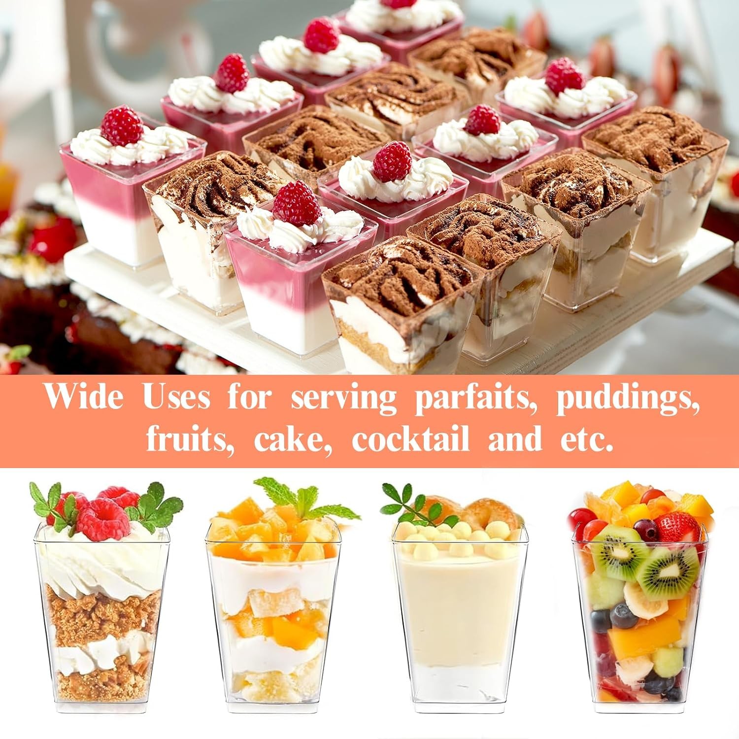 20 Pack 5 oz Plastic Dessert Cups with Lids and Spoons, Yogurt Parfait Appetizer