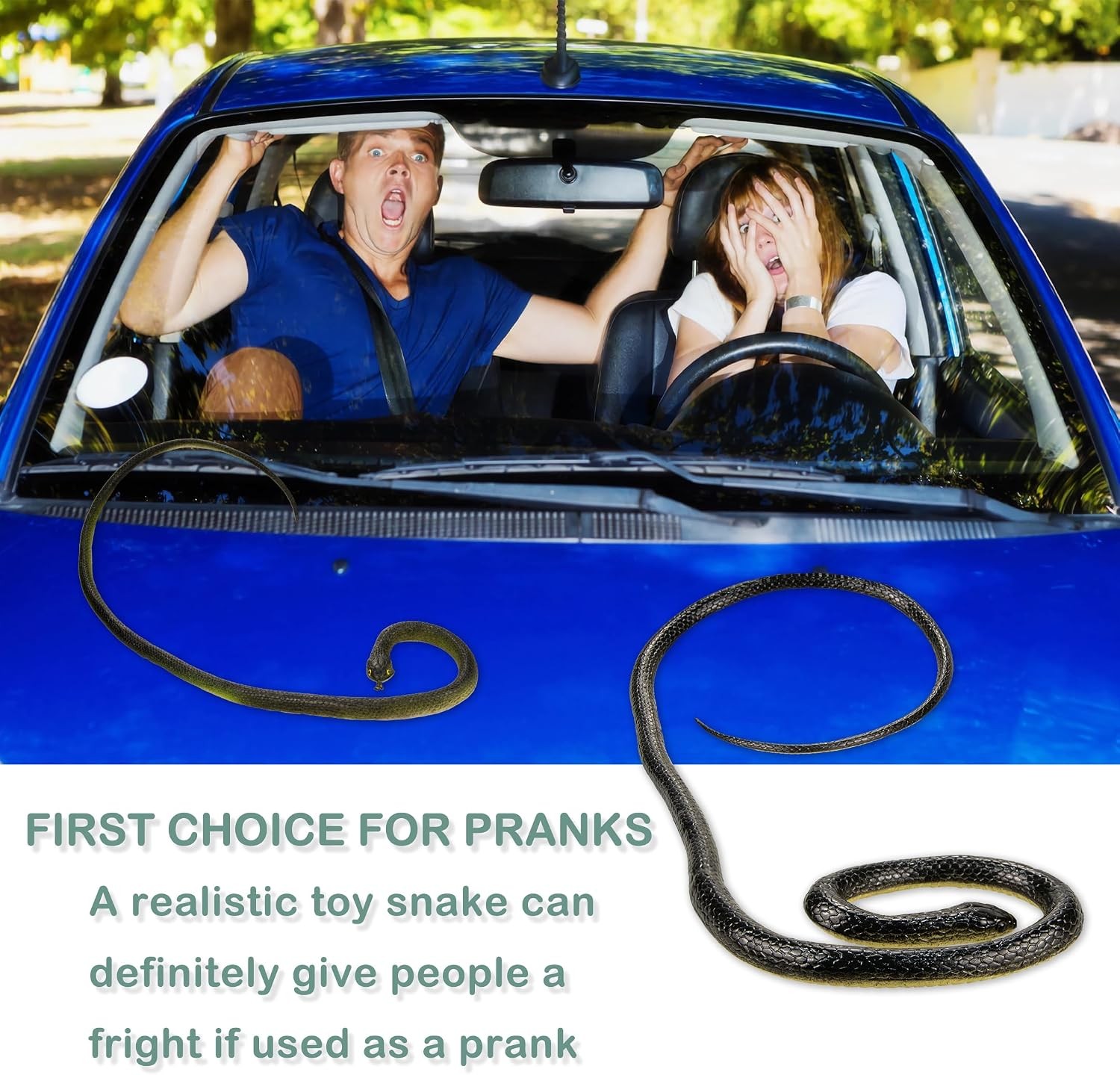 3 PCS 50″ Realistic Rubber Snake Fake Lifelike Toy Prank Joke Prop for Garden