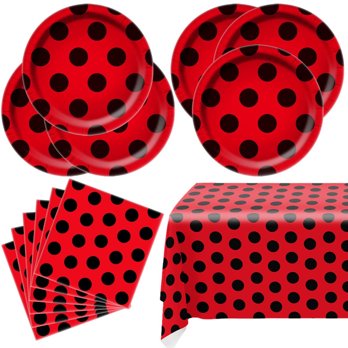 Ladybug Party Tableware Sets,20 Plates and 20 Napkins Red, Black