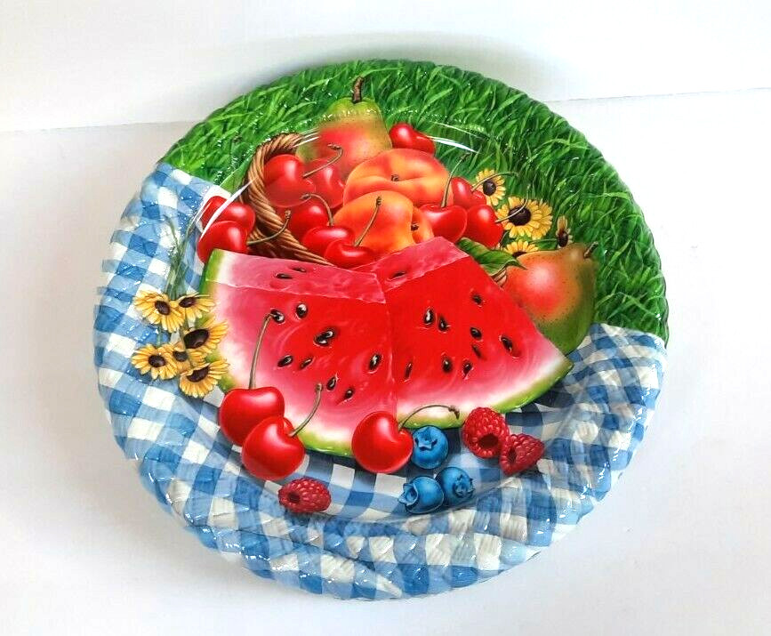 Dinner Plates Plastic Reusable “Summer Picnic” Dishwasher Safe Cottage Set of 8