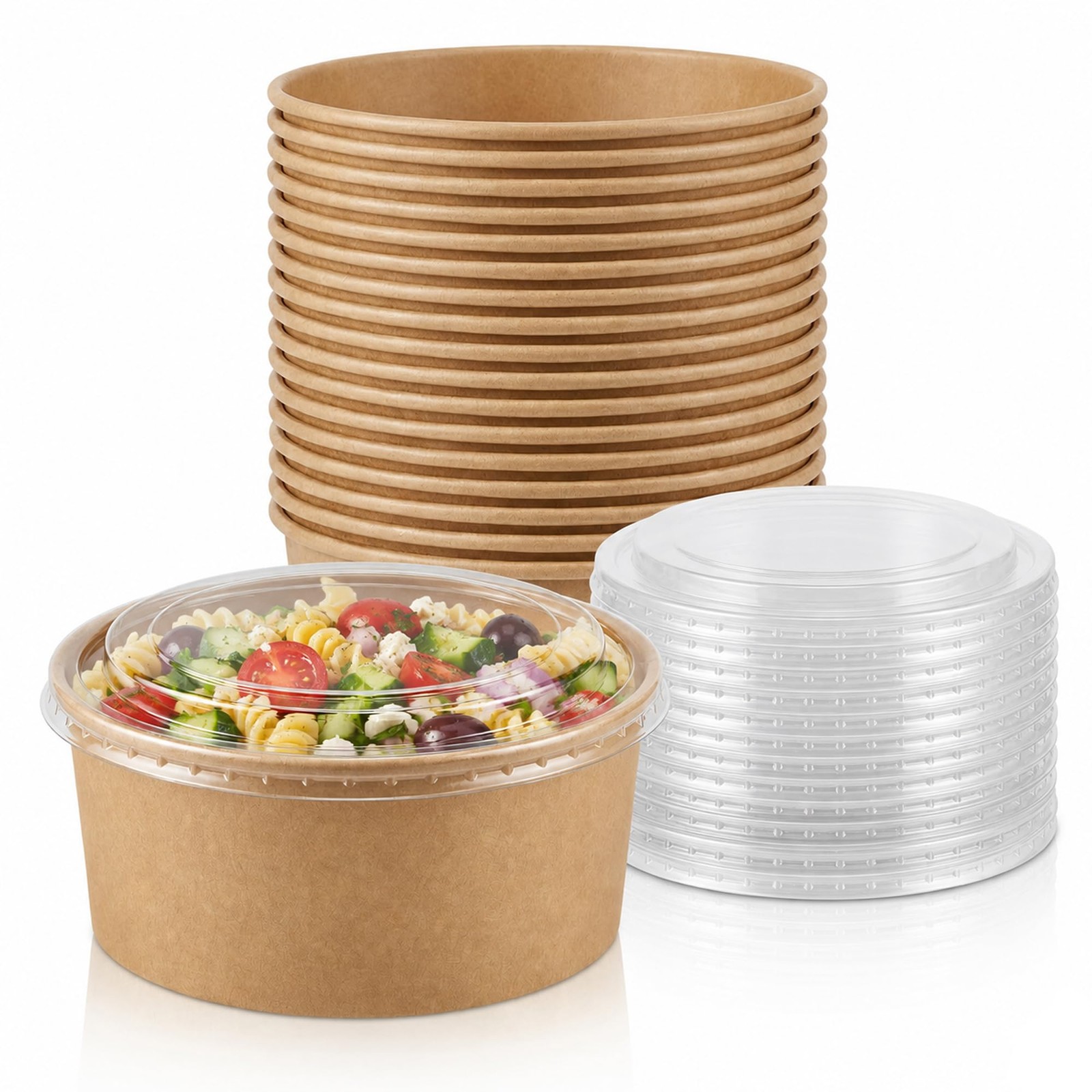50 oz Kraft Disposable Food Containers with Lids (20 Pack), Round Natural Bro…