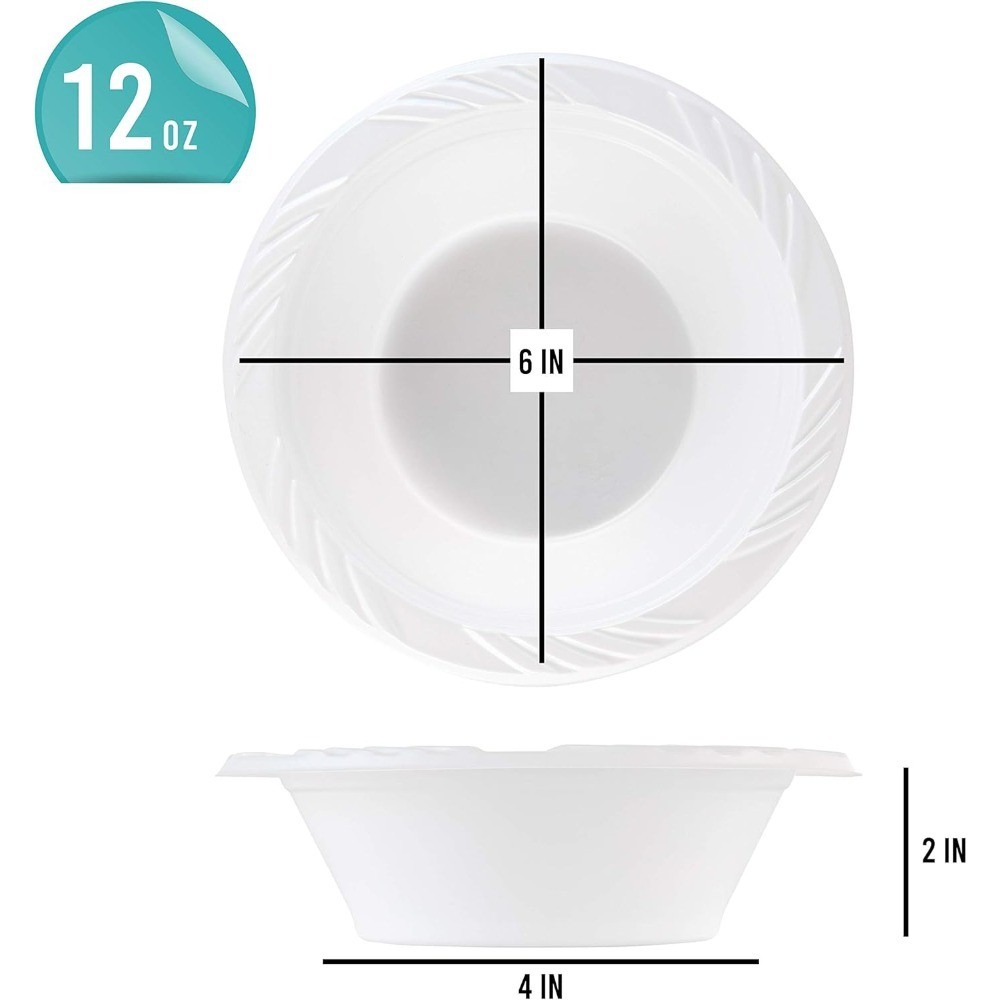 Disposable 12 oz White Plastic Soup Bowls Pack of 100