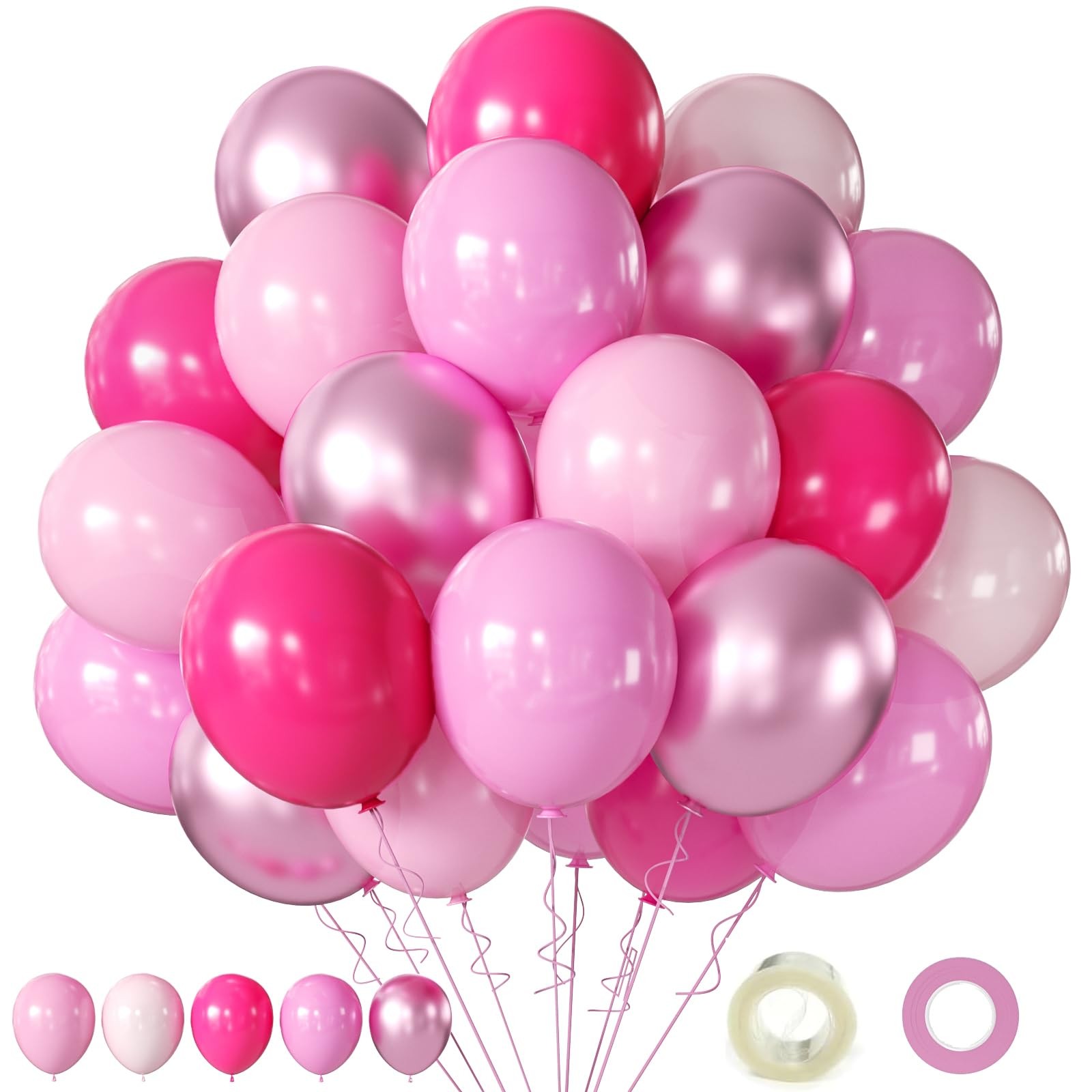 Pink Balloons Metallic Pink Balloon, 60Pcs 12Inch Chrome Deep Light Pearl Hot