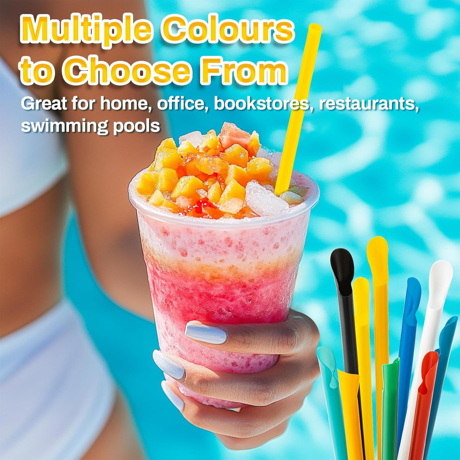 60PCS Snow Cone Spoon Straws Colorful Disposable Wrapped Straws for Smoothies