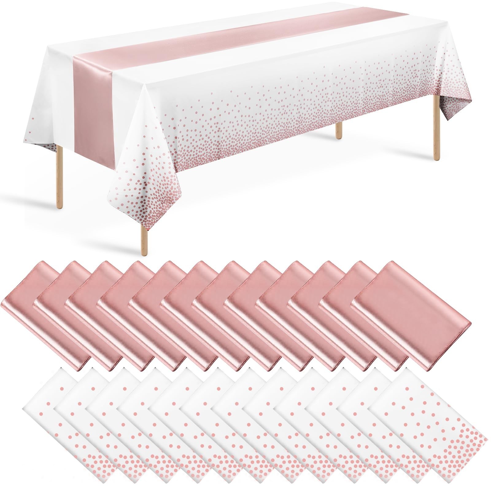 24 Pack Rose Gold Tablecloth and Table Runner Set Party Decorations, White an…