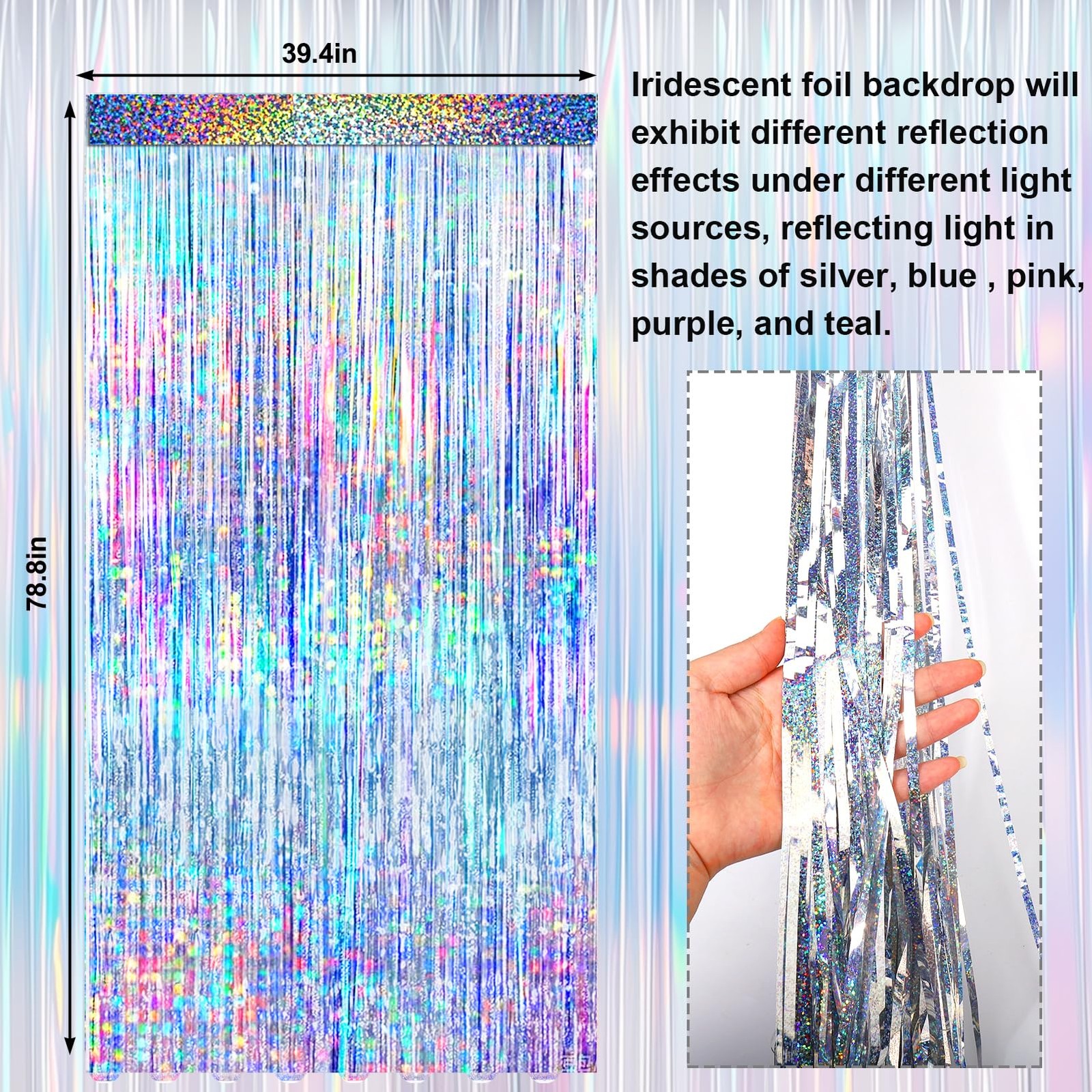 4 Packs Silver Foil Fringe Curtain, Glitter 3.25 ft x 6.58 ft,