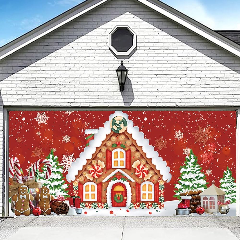6 x 13 FT Christmas Gingerbread House Snowflake Garage Door Banner Pine Tree …