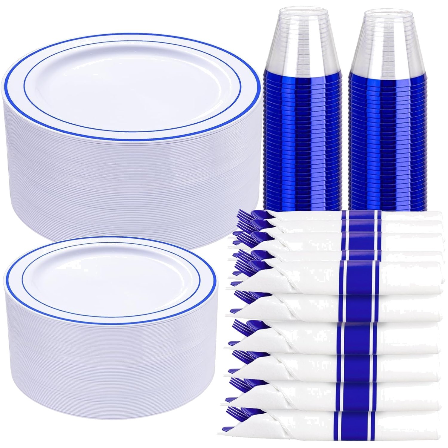 Safe and Stylish 700 Pcs Blue Plastic Dinnerware Set – Perfect for Any Occasion