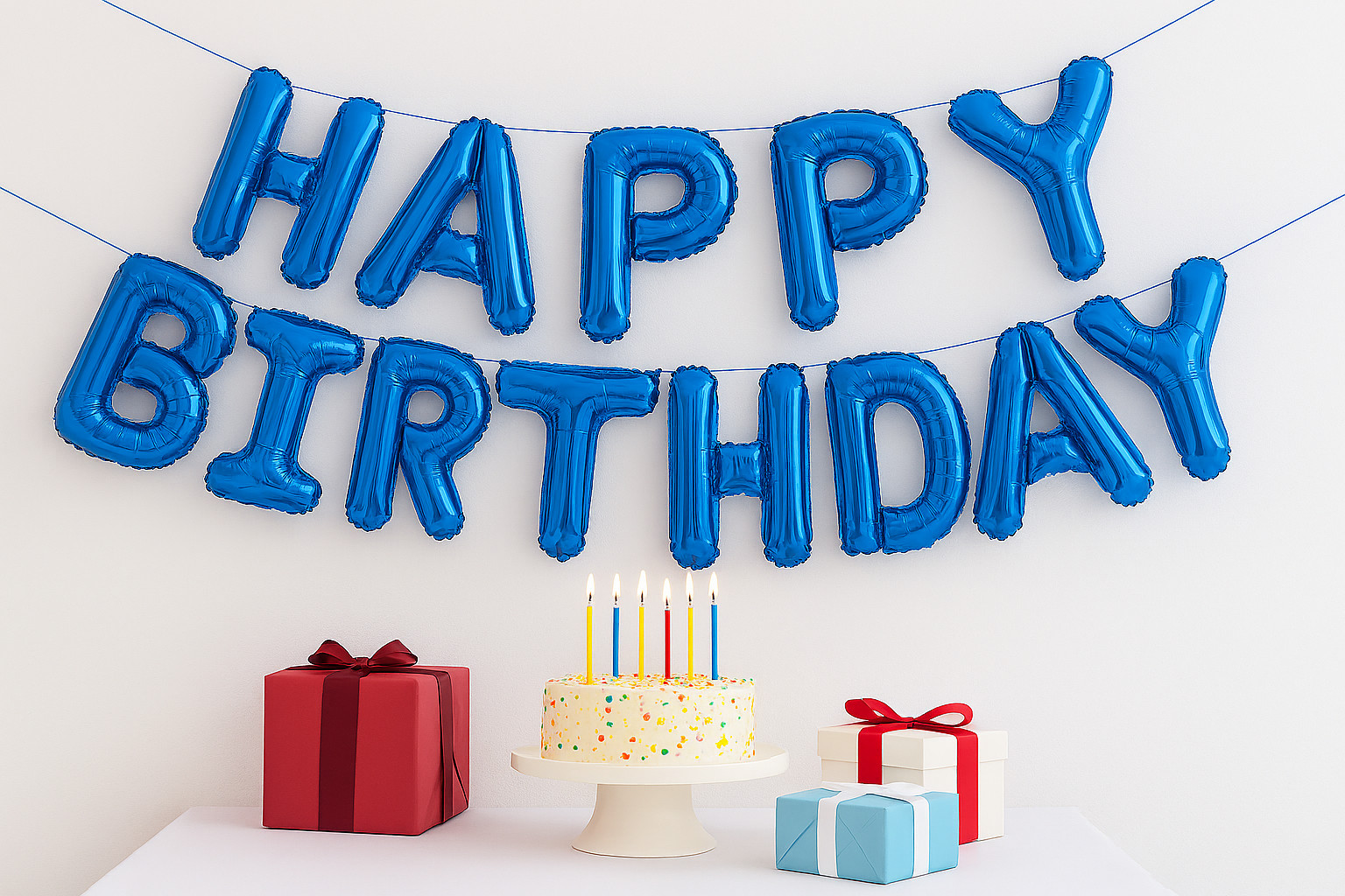 HAPPY BIRTHDAY 16” Balloons Letters Banner Set with Straw & Ribbon – Blue