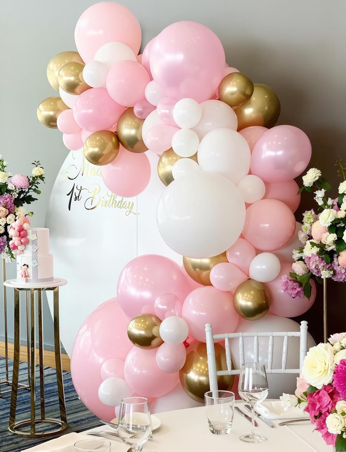 Pink and Gold Balloons Set – 12 Inch Light Pink White Balloons Shiny Metallic…
