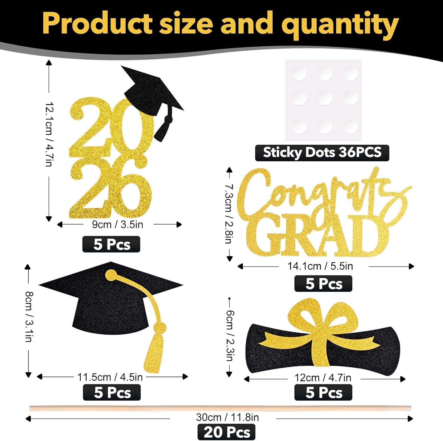 20 PCS 2026 Graduation Party Decorations Set,Class of 2026 Double Sided Gradu…