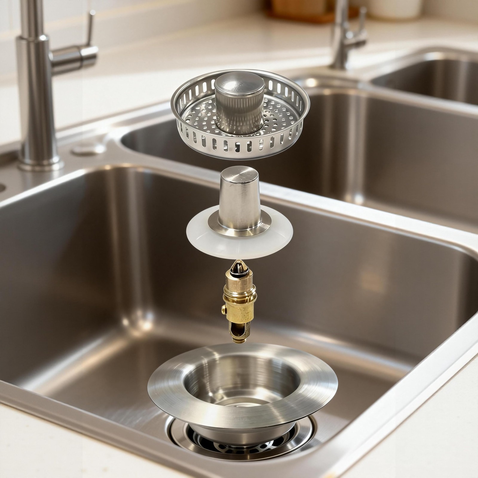 VANCOCO Kitchen Sink Drain Strainer 3-in-1 Pop Up Design, 304 Stainless Steel wi