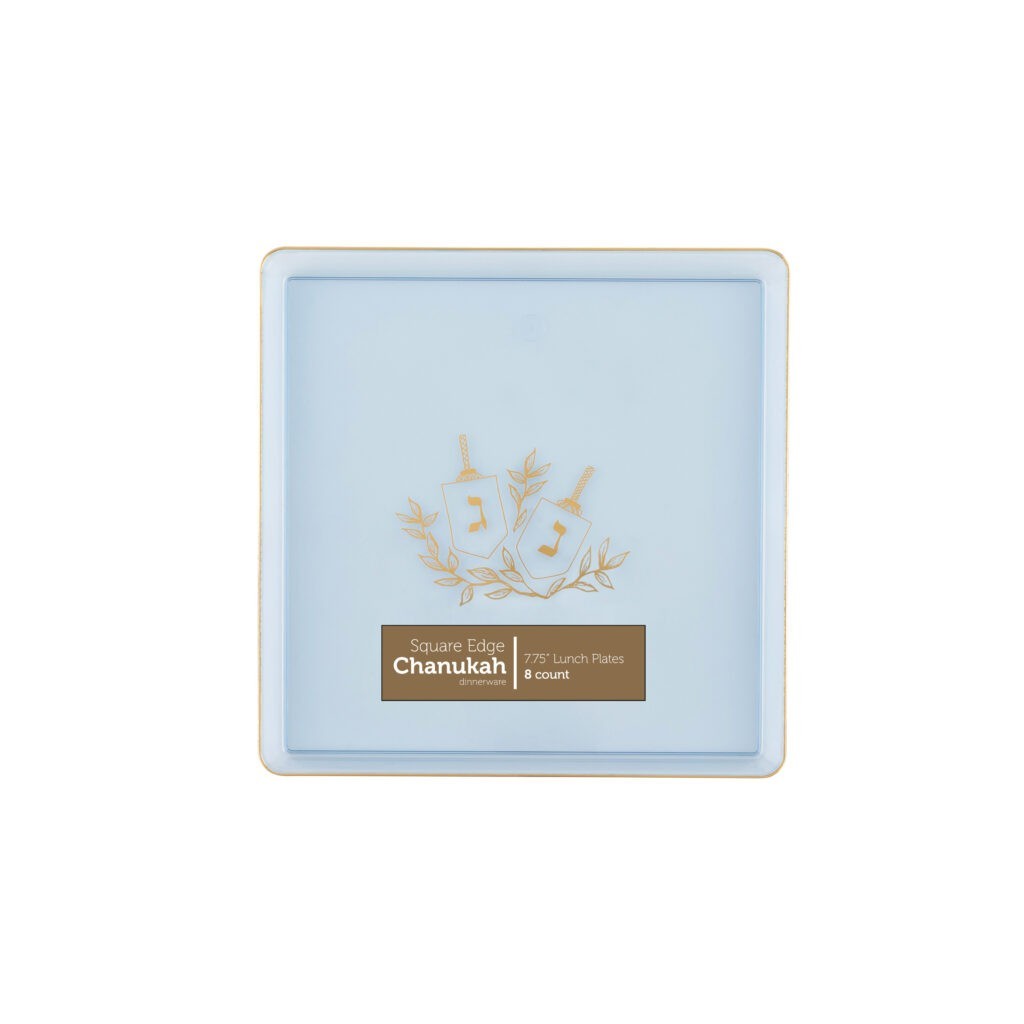Chanukah Square Edge 7.75″ Plates Blue/Gold (8 Count) for dinner