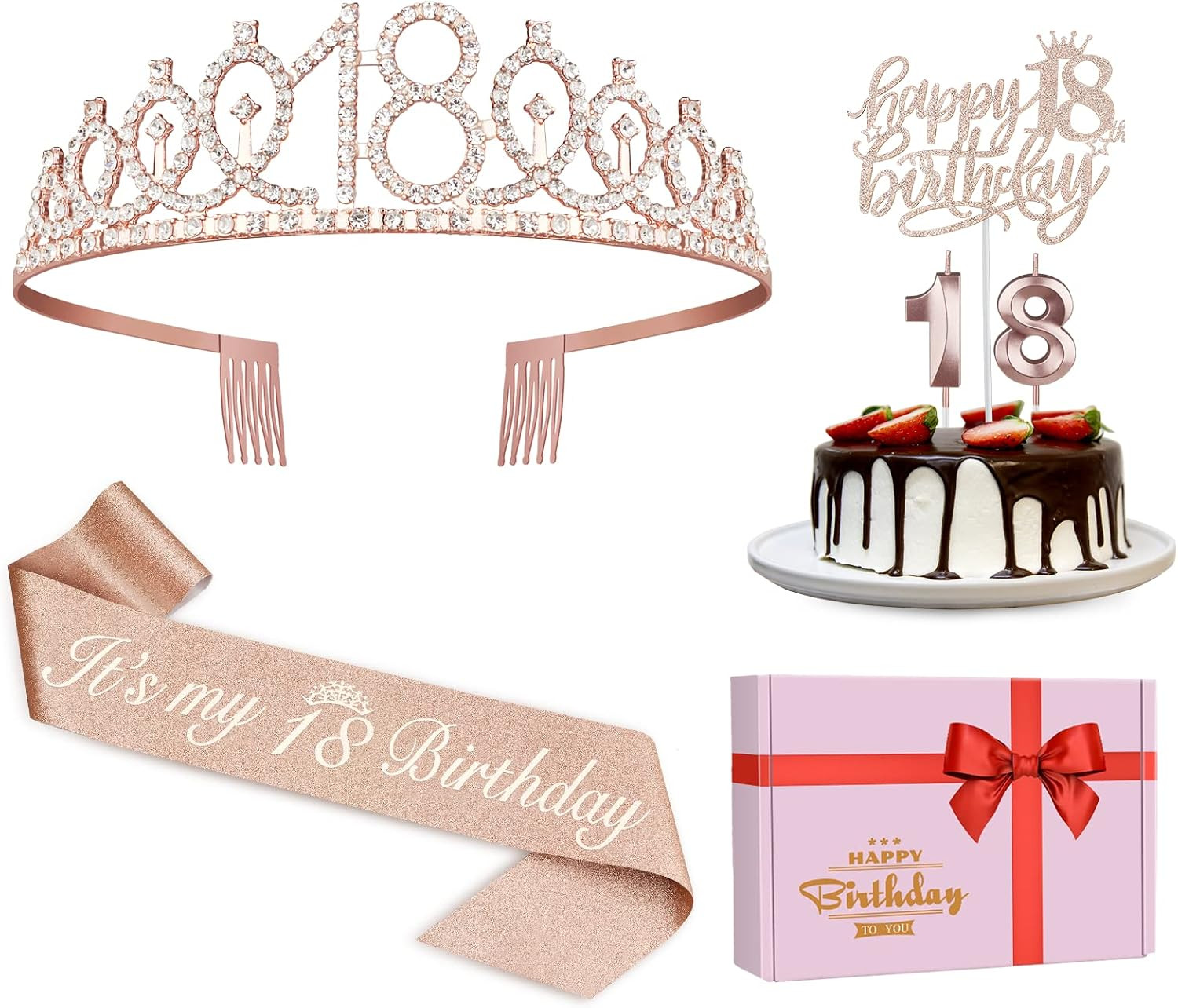18Th Birthday Decorations for Girls, Including Sash, Crown/Tiara, Candles, Cake