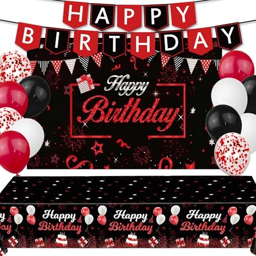 Red Birthday Background Party Supplies Decorations Red and Black Happy