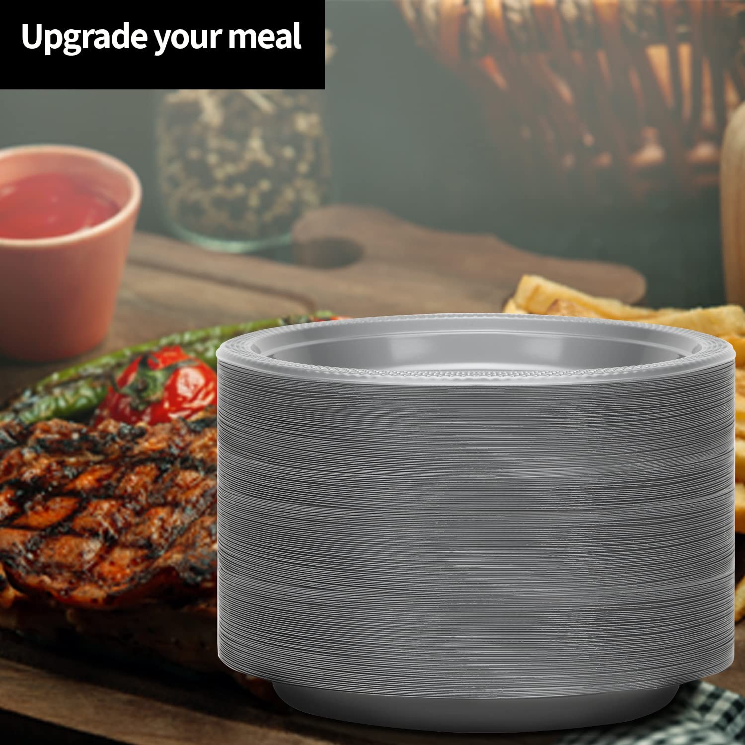 Silver Solid Color Premium Heavy Weight Plastic Dinner Plate (9″) 50 Count – …