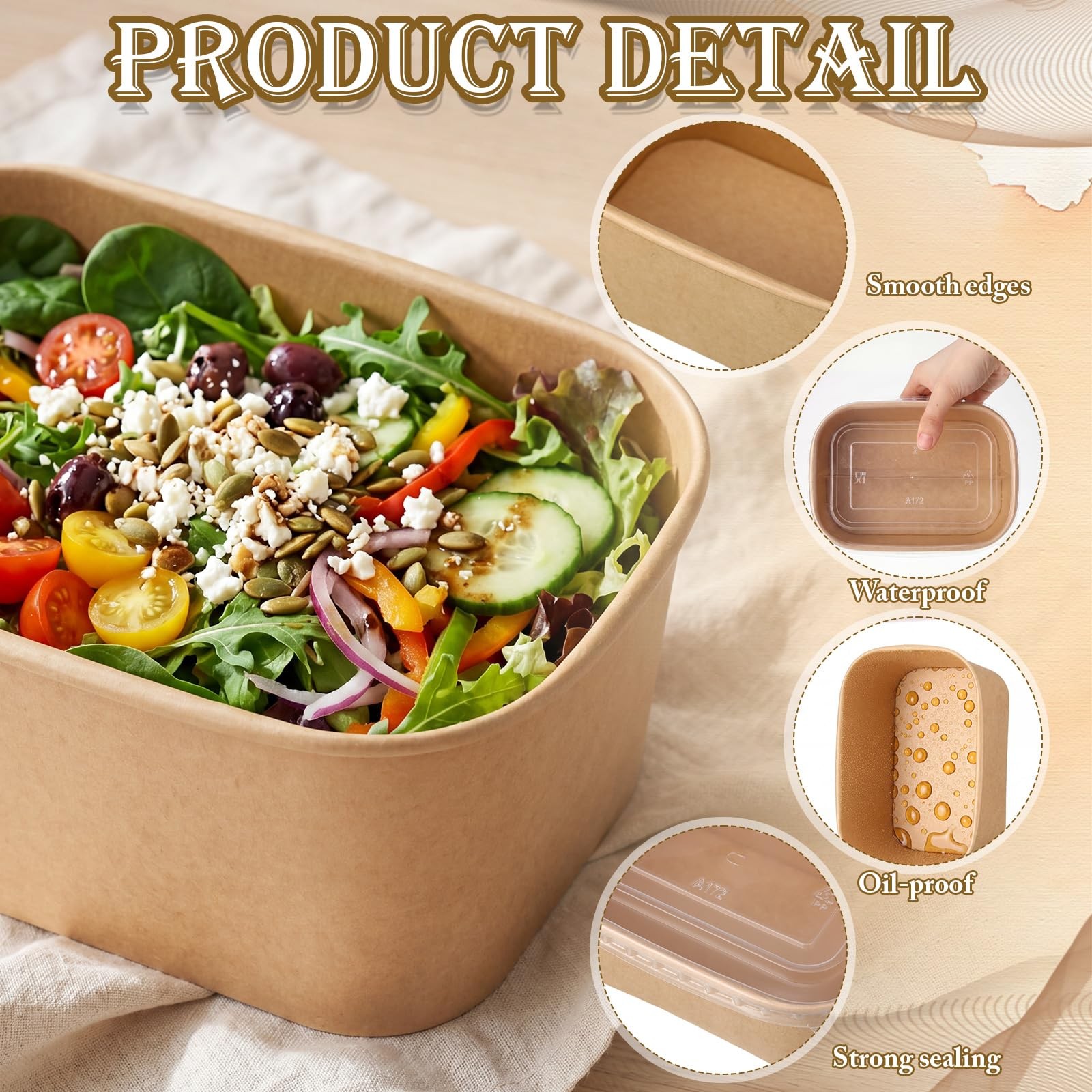 50 Set Paper Food Containers with Lids, 3 Sizes Variety Pack (17oz/29oz/34oz)…