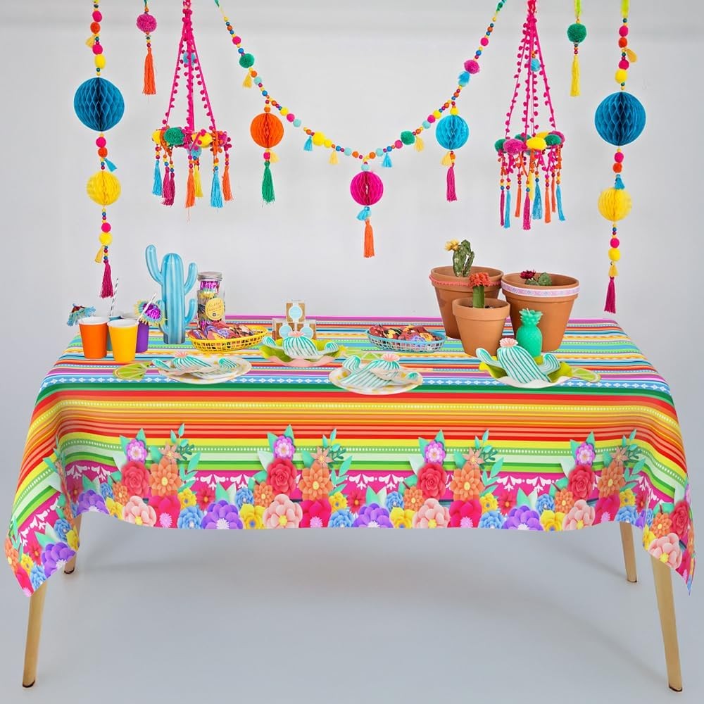 Mexican Fiesta Party Decorations, 2 PCS Plastic Rectangle Mexican Flowers