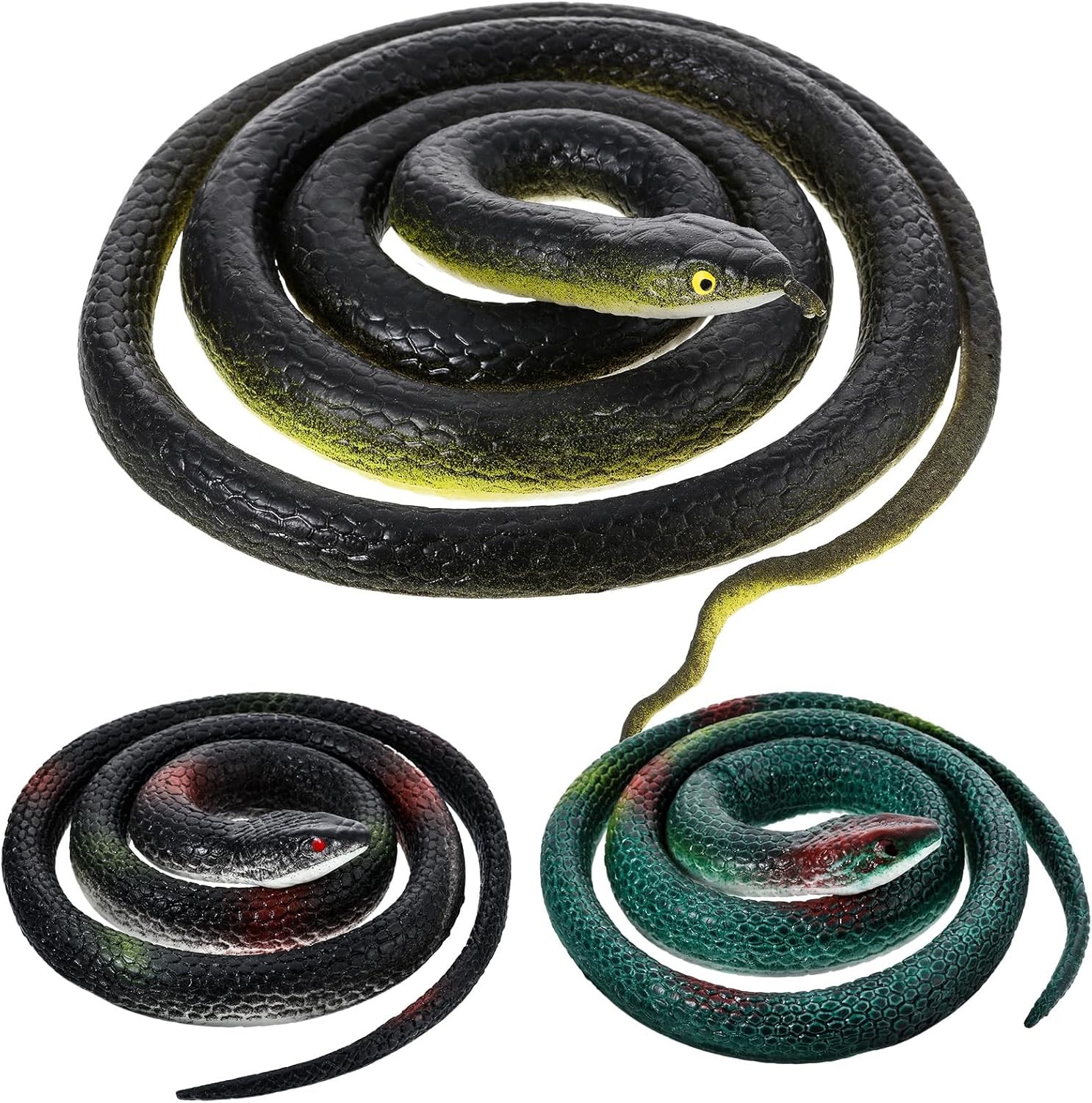 3 Pack Realistic Rubber Snakes for Garden Props Birds Squirrels Mice Scare Toy..